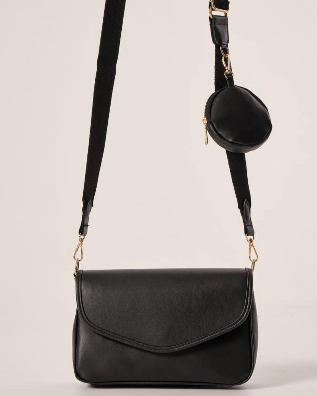 Babybond “Noir” Tas – Elegante Zwarte Schoudertas met Mini Portemonnee