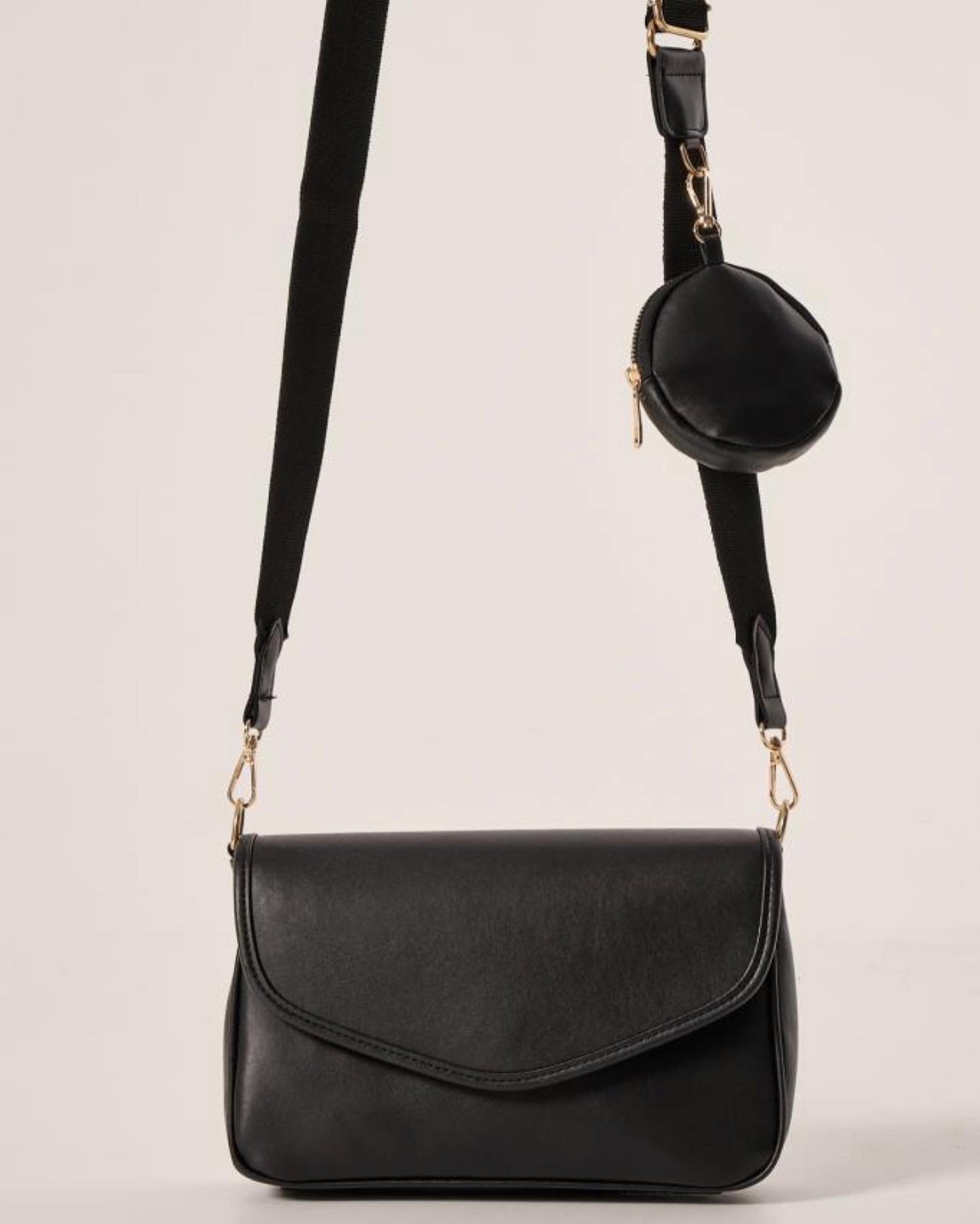 Babybond “Noir” Tas – Elegante Zwarte Schoudertas met Mini Portemonnee