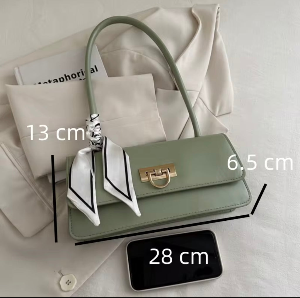 Elegante Schoudertas met Zijde-Scarf – Luxe Minimalistische Handbag voor Elke Gelegenheid