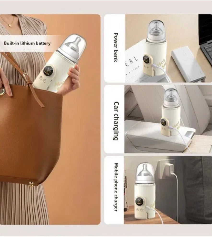 Baby B♡nd Draagbare Flesverwarmer – USB Oplaadbaar – Digitale Temperatuurweergave – Crème