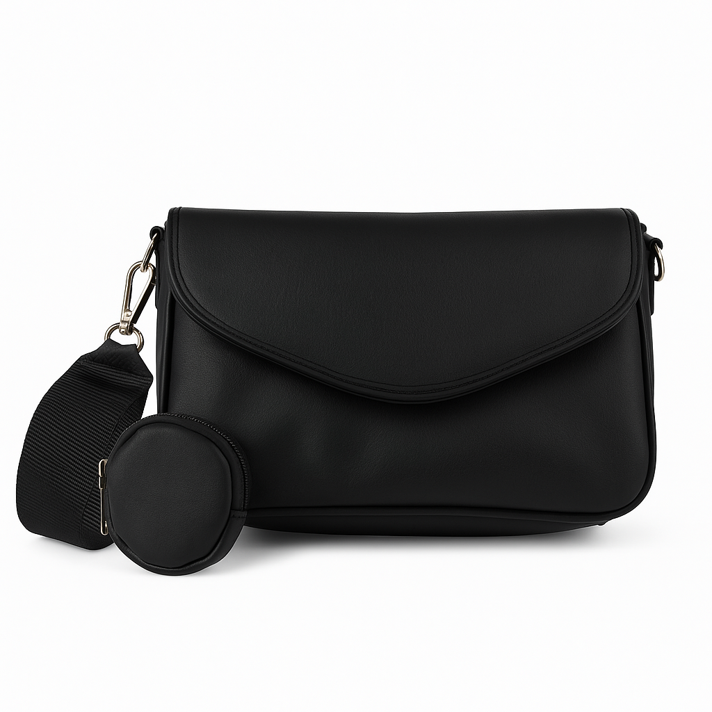 Babybond “Noir” Tas – Elegante Zwarte Schoudertas met Mini Portemonnee