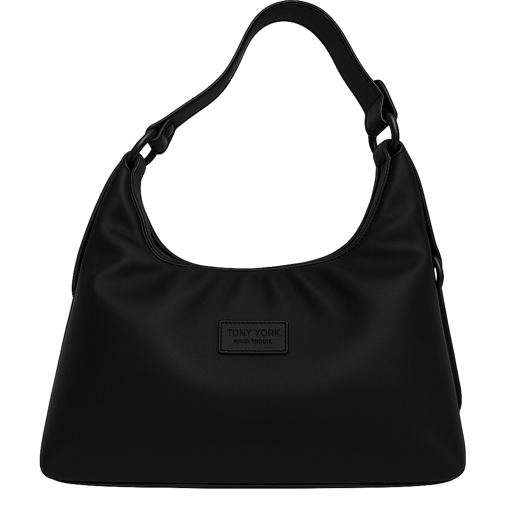 Tony York – Luxe Zwarte Hobo Schoudertas – Dames Handtas met Verstelbare Band – Minimalistisch & Elegant Design