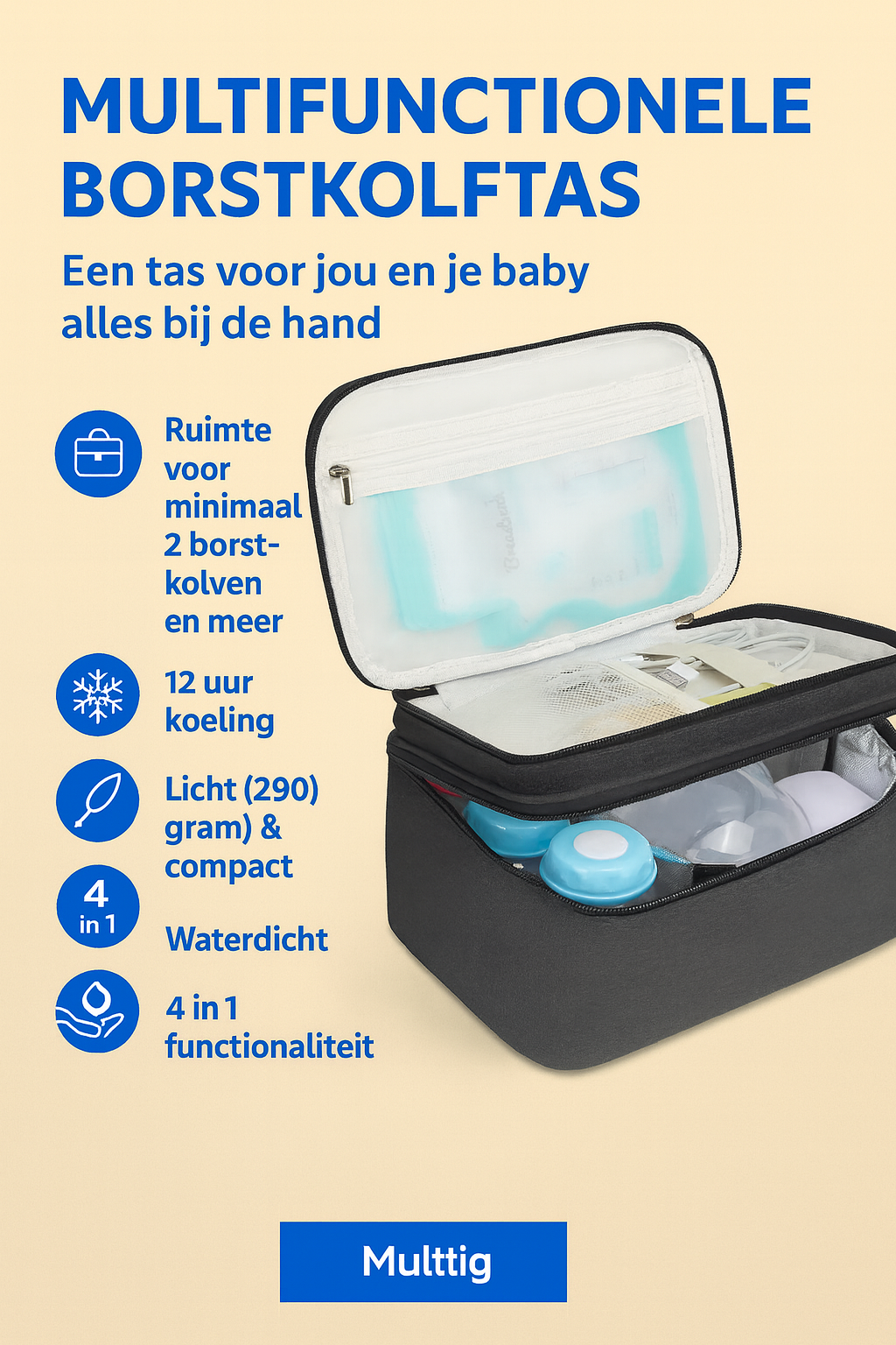 Baby B♡nd Luxe Koeltas voor Babyflesjes – Isolerend & Draagbaar – Grijs of Zwart