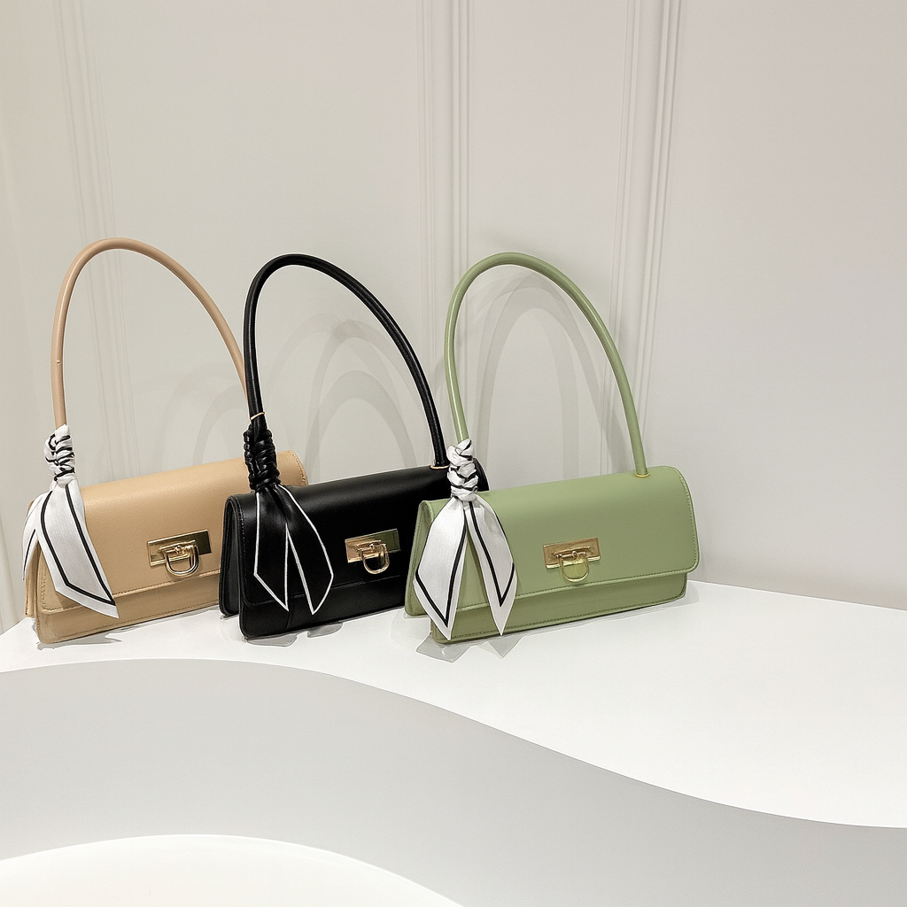 Elegante Schoudertas met Zijde-Scarf – Luxe Minimalistische Handbag voor Elke Gelegenheid